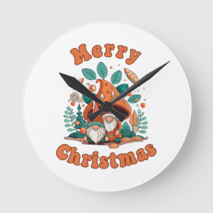 Horloge Ronde Noël Gnome Rétro