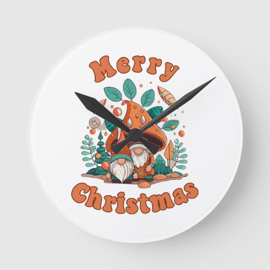 Horloge Ronde Noël Gnome Rétro (Recto)
