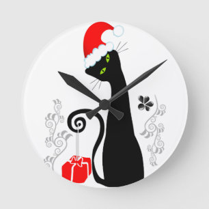 Horloge Ronde Noël moderne Kitty
