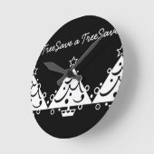 Horloge Ronde Noël noir et blanc Sauvez l'arbre (Angle)