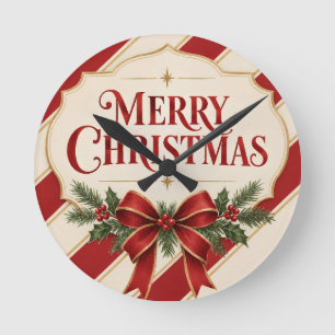 Horloge Ronde Noël rayé, style de vœux de Noël joyeux