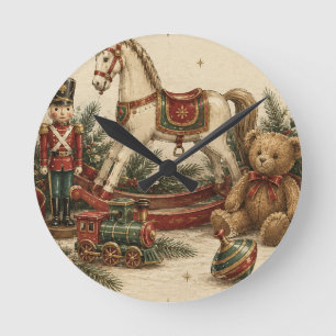 Horloge Ronde Noël Vintage Élégant , Soldat de Jouet Antique