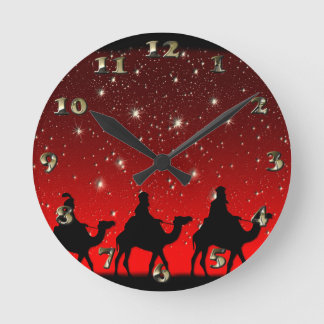 Horloge Ronde Noël Wise Men Red Sky Star