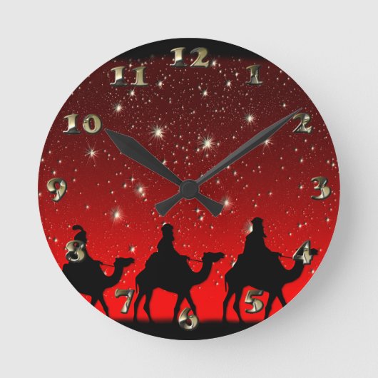Horloge Ronde Noël Wise Men Red Sky Star (Recto)
