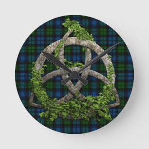 Horloge Ronde Noeud de trinité et tartan celtiques de militaire