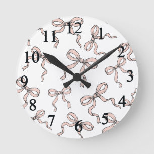 Horloge Ronde Nœuds ruban rose tendance mignons contour noir