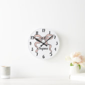 Horloge Ronde Nœuds ruban rose tendance mignons contourné en noi (Maison)