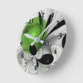 Horloge Ronde Noir Abstrait et blanc avec art fractal vert (Angle)
