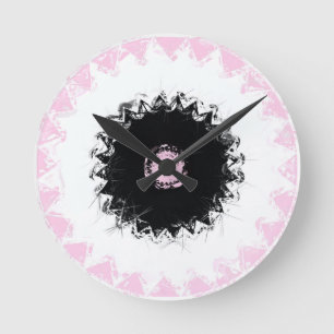 Horloge Ronde Noir, blanc et rose Chalk Abstrait