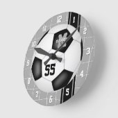 Horloge Ronde noir blanc filles garçons varsity rayures soccer (Angle)
