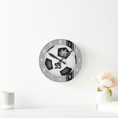 Horloge Ronde noir blanc filles garçons varsity rayures soccer (Maison)