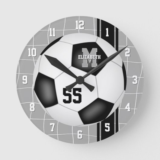 Horloge Ronde noir blanc filles garçons varsity rayures soccer (Recto)