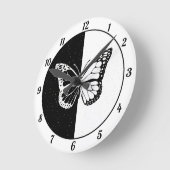 Horloge Ronde Noir blanc mignon élégant papillon classe Girly (Angle)