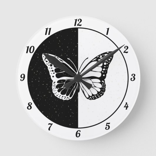 Horloge Ronde Noir blanc mignon élégant papillon classe Girly (Recto)