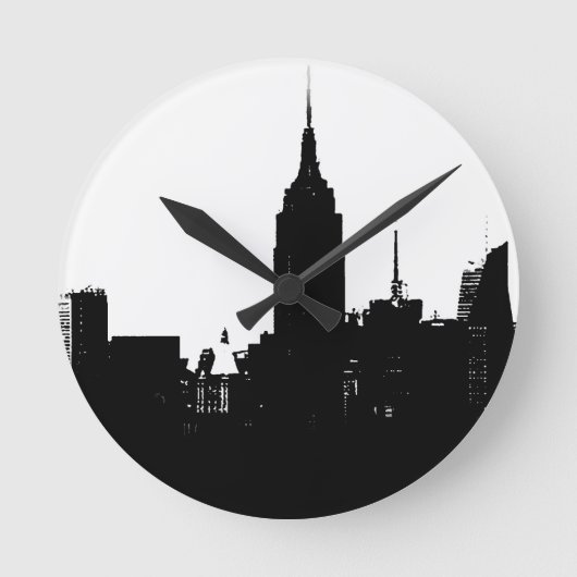 Horloge Ronde Noir blanc New York Silhouette (Recto)