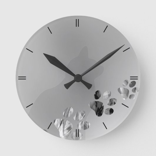 Horloge Ronde Noir et blanc de patte de chat (Recto)