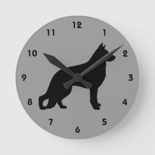 Horloge Ronde Noir et gris de la silhouette GSD de chien de