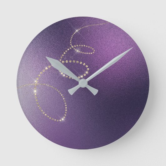 Horloge Ronde Noir Faux Gold Purple Crystal Frozen Infinité (Recto)