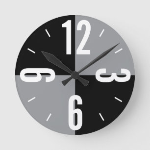 Horloge Ronde Noir moderne et gris blocs de couleurs grand nombr