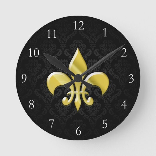 Horloge Ronde Noir/or Damask Fleur de Lis (Recto)