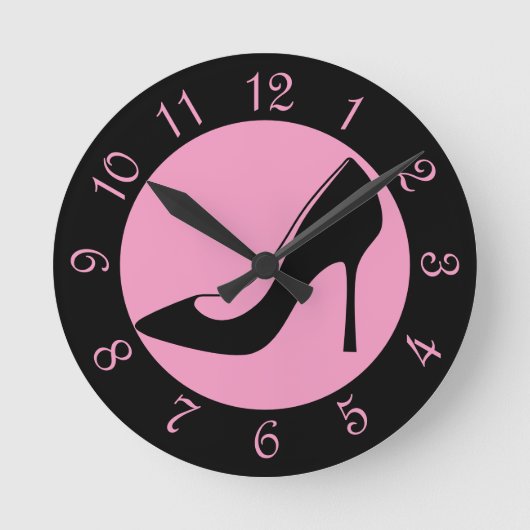 Horloge Ronde Noire Et Rose Haut Talon Chaussure R (Recto)