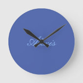 Horloge Ronde Nom Calligraphie Script Simple Bleu (Recto)