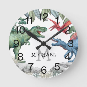 Horloge Ronde Nom de dinosaure personnalisé pour enfants