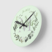 Horloge Ronde Nom de famille du monogramme de couronne botanique (Angle)