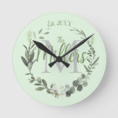 Horloge Ronde Nom de famille du monogramme de couronne botanique (Recto)