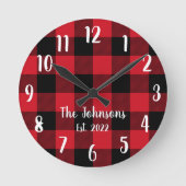 Horloge Ronde Nom de famille Red Buffalo Plaid (Recto)