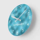 Horloge Ronde Nom de monogramme blanc bleu océan (Angle)