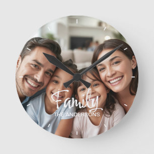 Horloge Ronde Nom de script de tendance de photo de famille pers