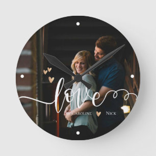Horloge Ronde Nom de script LOVE Mignon Photo de coeur