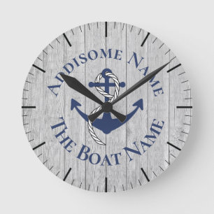 Horloge Ronde Nom du bateau de famille nautique Marine Ancre boi