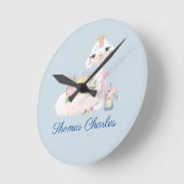 Horloge Ronde Nom du bébé Llama Blue et White (Angle)