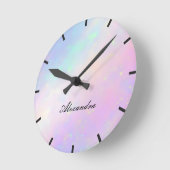 Horloge Ronde Nom du monogramme du script d'Iridescente personna (Angle)