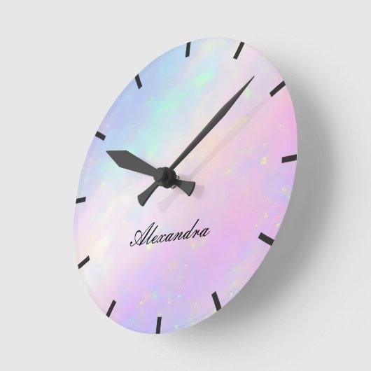 Horloge Ronde Nom du monogramme du script d'Iridescente personna (Angle)