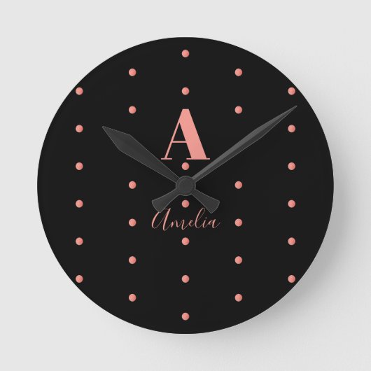 Horloge Ronde Nom du monogramme Rose noir Pois or (Recto)