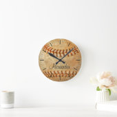 Horloge Ronde Nom et numéro personnalisés White Baseball (Maison)