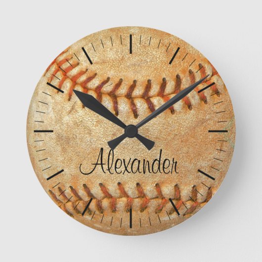 Horloge Ronde Nom et numéro personnalisés White Baseball (Recto)