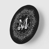 Horloge Ronde Nom monogramme Boho Mandala Black Silver (Angle)