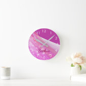 Horloge Ronde Nom monogramme fille violet rose (Maison)