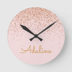 Horloge Ronde Nom personnalisé avec monogramme et paillettes dor
