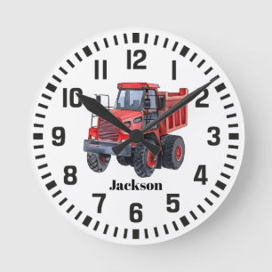 Horloge Ronde Nom personnalisé cool Tracteur rouge