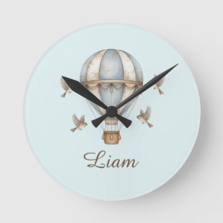 Horloge Ronde Nom personnalisé de bébé garçon aquarelle vintage 