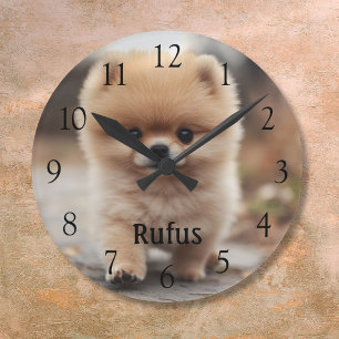 Horloge Ronde Nom personnalisé de l'animal Photo Grand nombre no