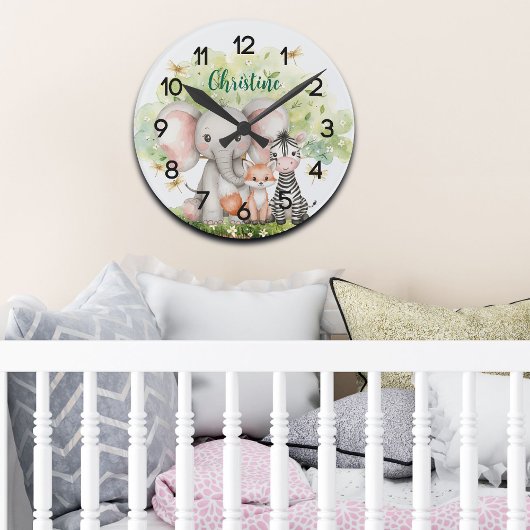 Horloge Ronde Nom personnalisé Jungle Animaux libellules