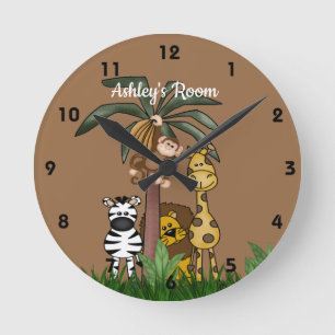Horloge Ronde Nom personnalisé Jungle Safari