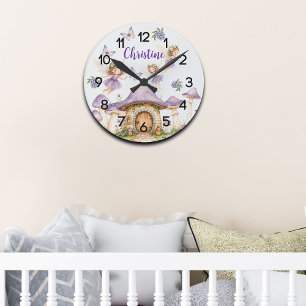 Horloge Ronde Nom personnalisé Magie Fées Purple Garden