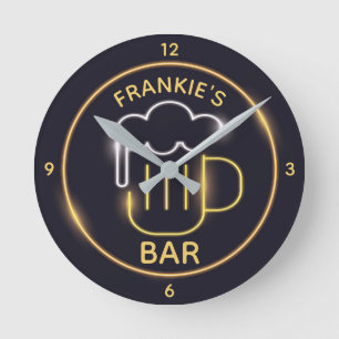 Horloge Ronde NOM Personnalisé Man Cave Beer Custom Neon Bar